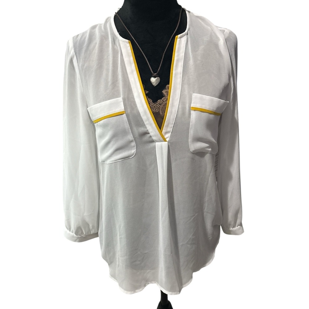 Kensie Sheer White & Yellow Blouse NWT • Size S